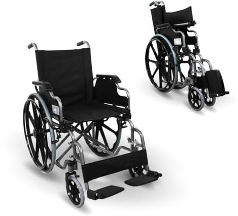 Mobiclinic, Sedia a Rotelle Ortopedica, Giralda, Marchio europeo, Pieghevole, Marcatura CE, per Disabili, Poggiapiedi Rimovibili, Braccioli Ribaltabili, Legerissima, Seduta 43 cm, Colore Nero
