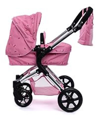 Roma Darcie Dolls Pram -Pink 2in1 with Carrycot and Dolls Pushchair Seat Unit, Adjustable Handle Height, Includes Changing Bag, Shopping Basket, Foldable, Pretty Flower Design, Suitable from 3-9 Years
