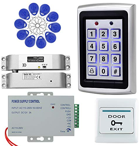OBO HANDS Full Home Access Control System Kit Set Metal 1000 Users Keypad +DC 12V Electric Drop Lock+12V 3A Power Supply+ Door Exit Button + 10pcs RFID Blue 125KHz Keyfobs (with Electric Drop Lock)