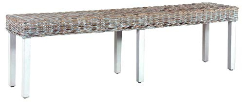 vidaXL Banco Asiento Silla Mueble Decoración Recibidor Entrada Comedor Cenador Hogar Interior de Ratán Kubu Blanco 160 cm Madera Maciza de Mango