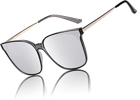 DUCO Sonnenbrille für Damen Polarisiert Sonnenbrille mit UV400 Schutz Vintage Klassisch Runde Metall Rahmen Leichtgewicht Übergroß Sonnenbrillen W016 (Silber)