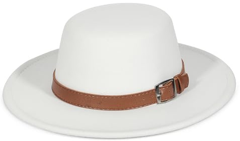 EOZY Fedora Hats for Women Ladies Derby Flat Top Fedora Hat Wide Brim Felt Panama Hat with Leather Belt