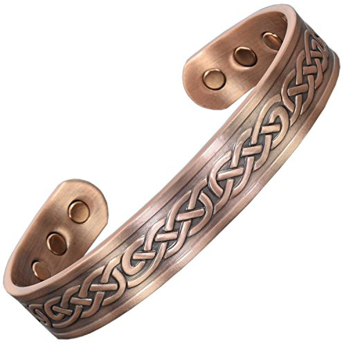 Bracelet Celtique Magnétique en Cuivre Pur avec six aimants Idée Cadeau Anniversaire Bracelet Jonc celtique (CEK)-Noeud d'éternité celtique (M: Poignet 16,5-19,5cm)