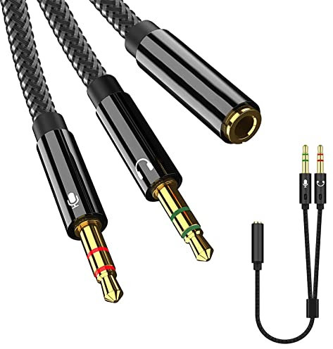 Jaimela Cavo Audio Microfono Cuffie 2 in 1, Sdoppiatore Cuffie Microfono, Adattatore Jack 3,5mm Maschio a Femmina, Adattatore Splitter Jack da 3,5mm Separati per Notebook, PC, PS4, Xbox