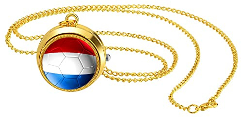 JewelryWe Taschenuhr Herren Weltmeisterschaft WM Flagge Kettenuhr Analog Quarz Uhr mit Halskette Kette Pocket Watch Geschenk für Männer Frau