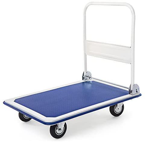 GYMAX Carretilla de Transporte Plegable con Capacidad de hasta 300 kg, 90 x 60 cm, con Revestimiento Antideslizante, Carretilla de Metal, Carro de Plataforma para Casa, Jardín y Supermercado