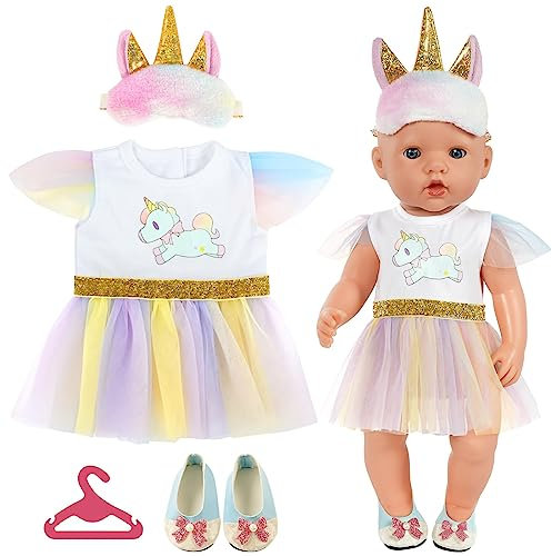 Aolso Puppenkleidungsset, 14–18 Zoll Puppenkleidung = Hut + Kleid + Schuhe + Kleiderbügel, Puppenzubehör passt 35–45 cm (Kleid-Hut)