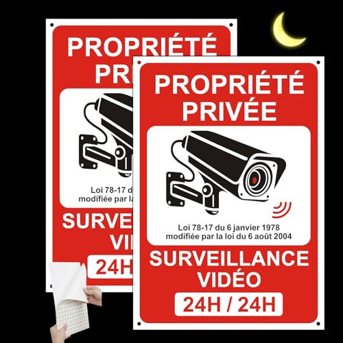 DAOUZL Vidéo Surveillance Panneau Réfléchissante, Propriété Privée sous Surveillance Vidéo, Panneau Camera Surveillance 21 x 30cm, Intérieur/Extérieur, PVC, avec Autocollant et Trous Pré-percés (2)