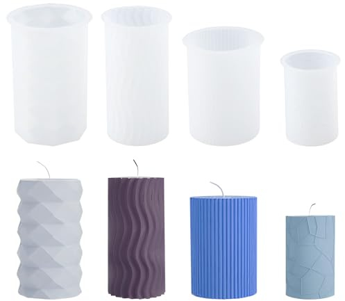 Lot de 4 moules en silicone pour faire de grandes bougies, 3D en forme de bougie blanche, moules en fonte réutilisables, moules pour bricolage savon maison décoration