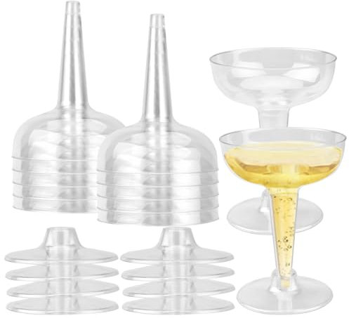10 Pcs Clear Champagne Flutes Misket Glass Champagne Saucers Vintage Glass Plastic Glitter Stemmed Party Wine Cups Cocktail Cup Espresso Martini Prosecco Wine Gin Coupe Glasses Gift Set 120ml