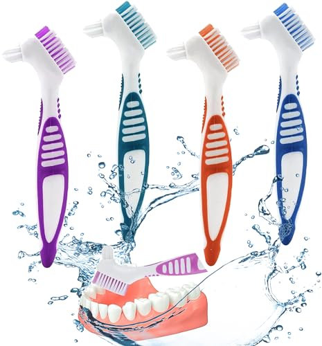Zahnprothesenbürste,4 Stück Prothesenzahnbürste Zahnprothesen Bürste Tragbare Doppelseitige Gebissbü Rste für Effektive Zahnprothesenreinigung Premium Harte Zahnersatzbürste