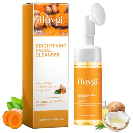 HOYGI Turmeric Face Wash with Brush, Turmeric Foaming Facial Cleanser for All Skin, 3.38 Fl Oz/pcs
