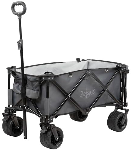 Zelsius Bollerwagen faltbar | Grau | Transportwagen, Handwagen, Klappbollerwagen | Klappwagen, Gerätewagen, Faltwagen | Faltbollerwagen klappbar, Gartenkarre mit Sonnendach, Transportkarre