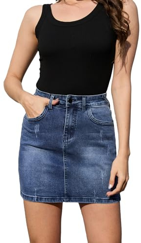 Alaster Queen Gonna corta estiva da donna in jeans, gonna mini da donna a vita elasticizzata avvolgente con tasche, Blu mare, XXL