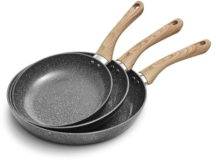 Bakeley Fry Pan Nonstick 3 Piece, Stretched Aluminium Cookware - 8, 9.5, 11 Skillets Fry Pans with Induction Bottom
