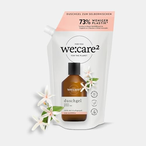 we:care² Duschgel Nachfüllbeutel 500ml Jasmin/Grüner Tee - Nachhaltiger & veganer Duschgel Nachfüllpack ohne Silikone, Parabene & Mikroplastik - Flüssigseife Nachfüller - Refill
