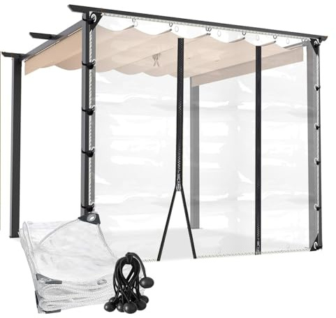 Bâche Transparente Exterieur avec Porte Zippée Terrasse Rideau Imperméable Bache de Protection pour Pergola Porche Garage(2X2m/6.5x6.5ft)