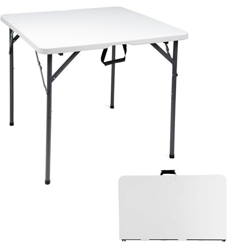 Crystals 3FT Square Folding Table – Sturdy & Portable 3 Feet Trestle Table for Picnic, Kitchen, Camping, Dining, Garden & Indoor/Outdoor Use – Heavy-Duty, Foldable, Easy to Store & Carry – White