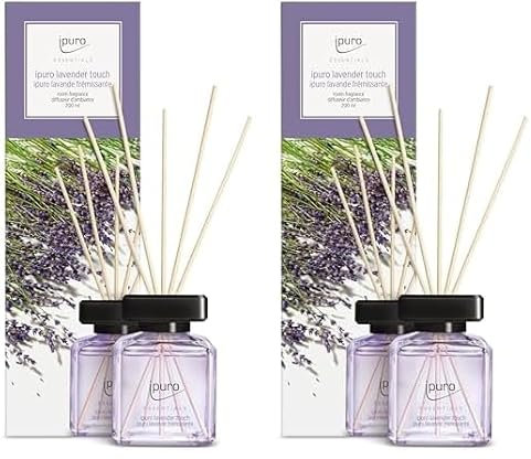 ipuro - Essentials Raumduft Lavender Touch 200ml | Raumerfrischer mit Lavendel, Zitrus, Blüten, Minze & Moschus Duft Aroma | Diffuser mit Stäbchen | Lufterfrischer für die Wohnung (Packung mit 2)
