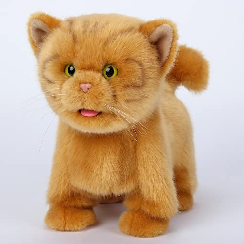 Chat Robot Interactif Électronique, Jouet pour Animaux de Compagnie, Orange Pelucheux avec Yeux Verts, Marche et Fait des Sons