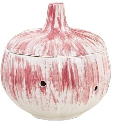 HAJHI Créatif Pot de Stockage D'ail Ajouré Céramique Pot à Ail Résistant à L'humidité Respirant 4.3in Pot à Oignons Scellé Cuisine Stockage(Rouge)