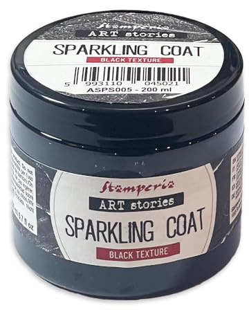 Stamperia - Black Sparkling Coat with Glitter for Crafts and Mixed Media Projects, Perfect for Using with Stencils and as a Striking Background Effect, Water Based (200ml)