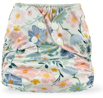 BISENKID Waterproof Cloth Diaper Cover Reusable Swim Diaper - Adjustable Outer Shell Over an Absorbent Inner Layer to Prevent Urine Blowouts - Outer Flower, Size 2 (18-35lbs)