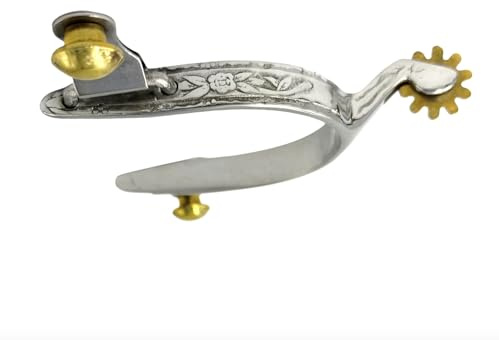 Equine Smile ES1066 Western Edelstahl Sporen Rose Blumenmuster mit Sonnenrad Kupfer Rowel Cowboy Reitsporen Pferdesporen rostfrei Pferde Boot Roper Spurs