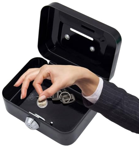 Caisse à monnaie en métal – Coffre-fort durable avec serrure à clé, tirelire portable pour un rangement sécurisé | Mini coffre-fort pour bureau, magasin, maison, voyage, dons, économies, ventes