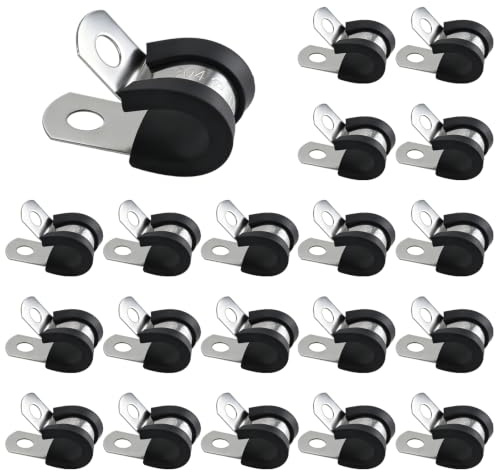 20 abrazaderas de tubo de acero inoxidable, abrazadera de manguera en forma de R, abrazaderas de cable forradas de goma, abrazaderas en P, abrazaderas de acero inoxidable, abrazaderas de metal para