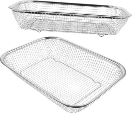 BAZEITFLOW 2 pezzi Cestelli Scolapiatti in Acciaio Resistente Rettangolari Sopra Lavello con Rete Multifunzione per Lavare Frutta e Verdura Drenaggio Rapido e Capacità Ampia per Cucina