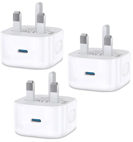 USB Type C Plug Fast Charge,USBC Fast Charger Plug Adaptor UK for iPhone 17 Pro Max Air 16e 16 Plus Pro Max 15 14 13 12 11 SE XR XS 8 Watch iPad Pro Mini Air,USB-C Ports Wall Charging Plugs,3Pack