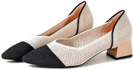 DYRBF - Zapatos planos de punto con puntera puntiaguda y tacón de bloque para mujer, zapatos de plataforma sin cordones, zapatos casuales de moda, Khaki, 36.5 EU