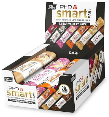 PhD Nutrition Smart Protein Bar Low Calorie, Nutritional Protein Bars/Protein Snacks, High Protein Low Sugar, Variety Pack, 20g of Protein, 64g Bar (12 Pack)