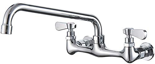BWE Kitchen Faucet Wall Mount with 12 Inch Swivel Spout 8 Center 2-Handle Commercial Sink Faucet Mixer Tap Polish Chrome Utility Faucet