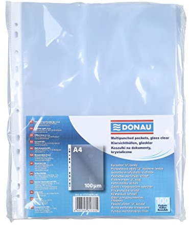 DONAU - Fundas para folletos (100 unidades, DIN A4, transparente en la parte superior, 100 micras), transparente