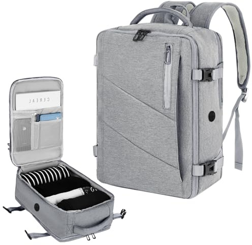 VOESLD Sac a Dos Bagage Cabine Sac 40x20x25 Ryanair, Sac a Dos Voyage Gris Clair Sac Ordinateur Portable Femme Homme Sacs à Dos Loisir