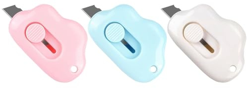 Sanyakti Box Cutters Retractable, 3 Pack Retractable Letter Opener, Adorable Cloud Tiny Letter Opener Envelope Slitter for Key Chain Pocket Bag Package Envelope Mail Letter Box, 2.24 * 1.5 * 0.55inch