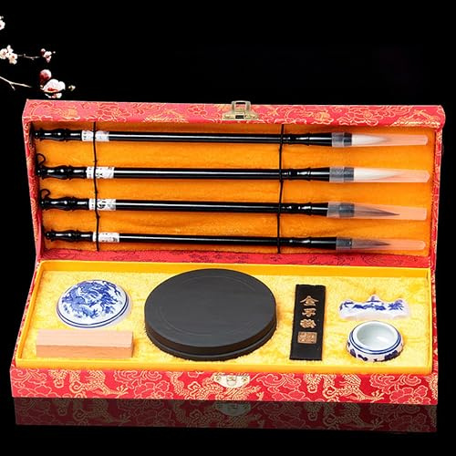 Kit de calligraphie chinoise avec 10 pinceaux d'écriture, encre en papier, accessoires pour débutants, cadeau pour étudiants, peinture de paysage rouge