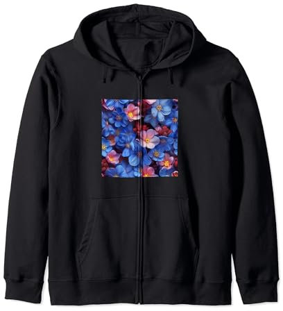 Bergenia Flower Pattern Graphic Zip Hoodie