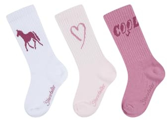 Sterntaler Kinder Socken Mädchen Set 3er Pack – lange Baby und - Kindersocken mit Pferd- und Herz Motiv – elastische Baumwollsocken mit Rippenstruktur – weiß, Größe 30