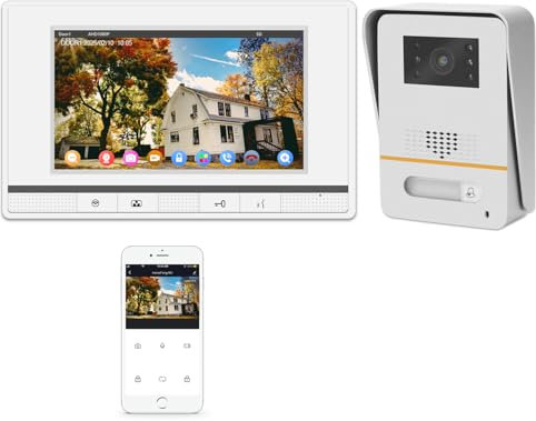 Videocitofono WiFi con Schermo 7 pollici, Sistema di Sorveglianza con App Mobile, Sblocco Remoto, Notifiche Push