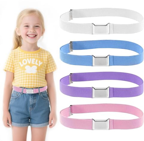 NAJILI Ceinture Pour Enfants (Filles Et Garçons) Avec Boucle, 4 Pièces Ceinture Ajustable Pour Enfants (350-750 Mm), Adaptée Aux Jeans, Pantalons Et Robes