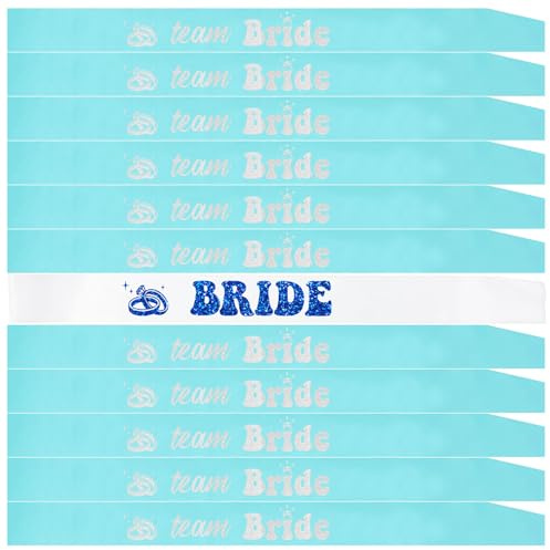 12 PCS Bride Sash Bachelorette Party Bride to Be Team Bride Sashes Maid of Honor Bridesmaid Sash for Bridal Shower and Hen Party Decorations Favors,Blue Silver