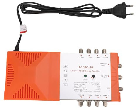 Annadue Amplificador de División de Señal de 8 Canales Amplificador de TV Splitect Splitter Amplificador de (EU Enchufe 220-240V, 20-55 ℃, predeterminado 42)