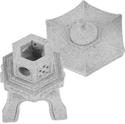 Garneck Miniature Japanese Stone Lantern Statue, Hexagonal Pagoda Pavilion Detachable Lid, Outdoor Zen Garden Ornament for Aquarium and Micro Landscape Decoration