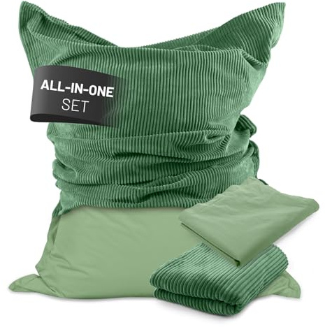 Lumaland Pouf Classic XXL Set tout-en-un | Énorme pouf XXL avec housse en corde et pour l'extérieur, pour l'intérieur et l'extérieur | Fauteuil canapé avec remplissage EPS emballé en toute sécurité