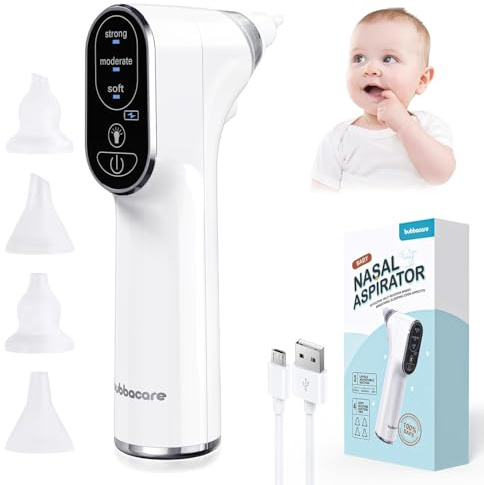 Aspiratore nasale elettrico per neonati, aspiratore nasale per bambini, con 4 ugelli in silicone e 3 livelli di aspirazione, ventosa per naso ricaricabile per neonati, bambini e neonati