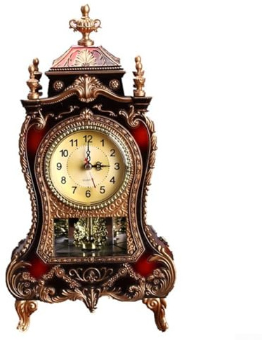 Orologio da tavolo in stile antico per soggiorno, in legno, con movimento silenzioso dei secondi, per soggiorno, camino (marrone e rosso)