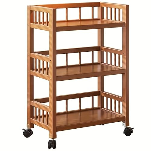 SUNNYNEST 3-Tier Bamboo Rolling Storage Cart with Wheels, Mobile Kitchen & Coffee Bar Cart, Utility Trolley Organizer for Kitchen, Living Room, Bathroom & Bedroom (50 x 30 x 82 cm)